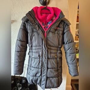 XL 16 Weatherproof Gray and Pink Kids Puffer Coat